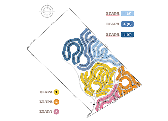 Plano del desarrollo Mirabosques Cardales con distribución de lotes por etapas diferenciadas por color.